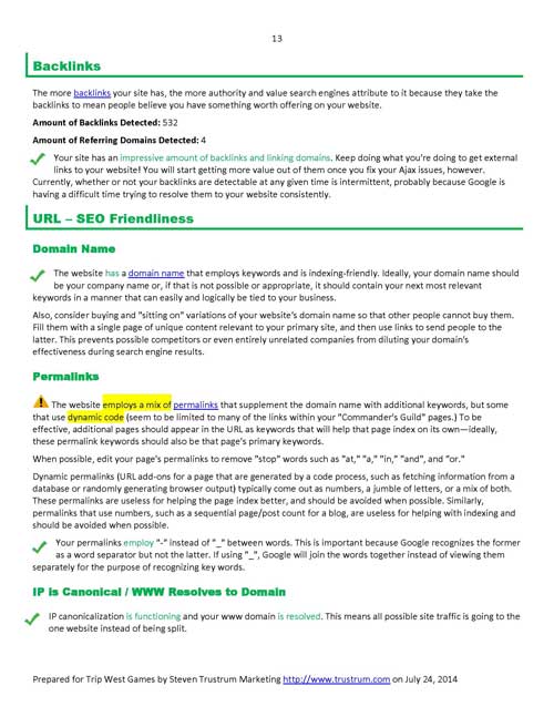 Sample Website Analysis Report Page 13