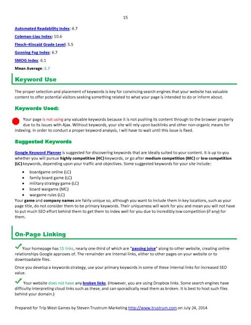 Sample Website Analysis Report Page 15