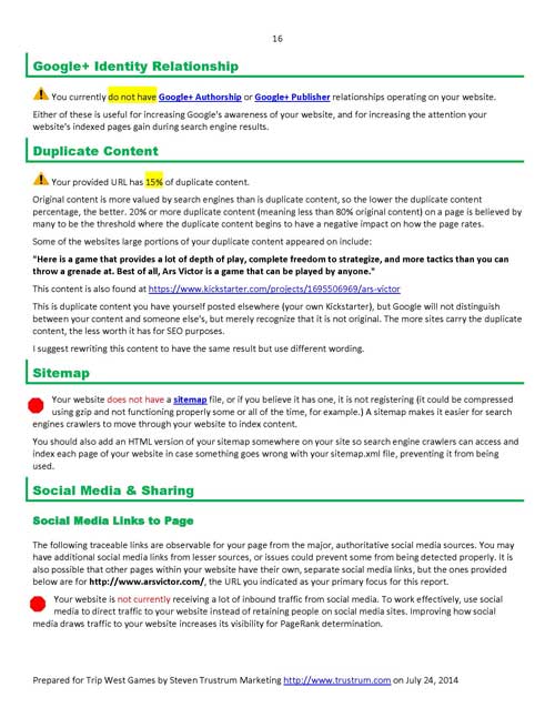 Sample Website Analysis Report Page 16